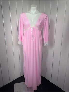 Vintage Pink Lace-Trim Maxi Nightgown